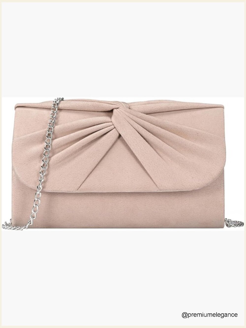 Faux Suede Pleated Bow Evening Clutch Elegant Wedding Formal Party Purse